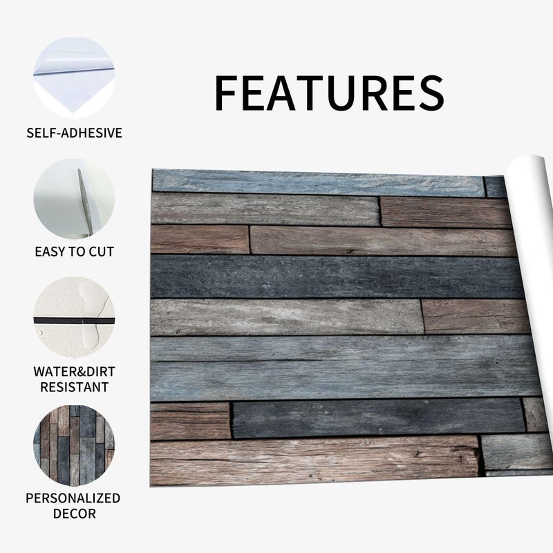 Self Adhesive Vinyl Refrigerator Wrap Set Organic Reclaimed Wood Surface Smoky Gray Brown Undertones Self Stick Door Mural Sticker Removable Refrigerator Wrap Decal Kitchen Bar Decor - Image 3
