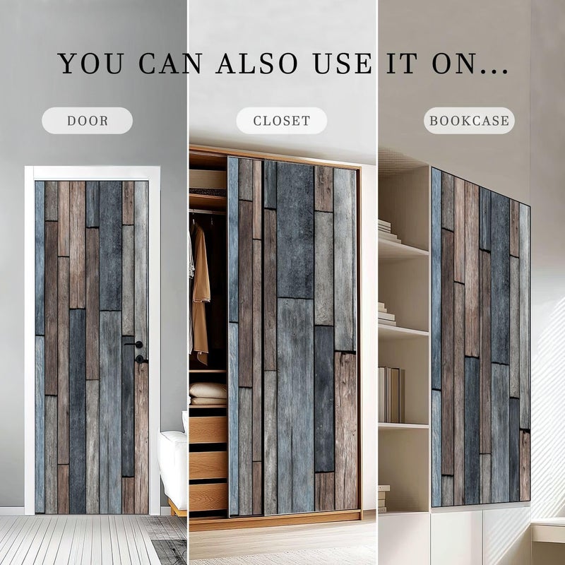 Self Adhesive Vinyl Refrigerator Wrap Set Organic Reclaimed Wood Surface Smoky Gray Brown Undertones Self Stick Door Mural Sticker Removable Refrigerator Wrap Decal Kitchen Bar Decor - Image 4