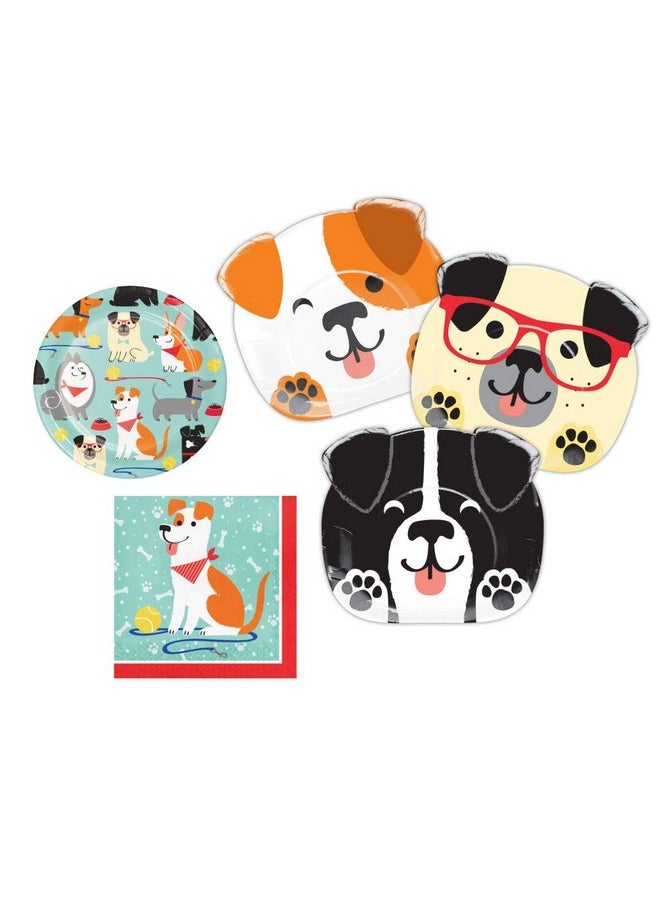 CREATIVE CONVERTING - Puppy Dog Themed Party Supplies: Bundle Includes Shaped Dinner Plates Dessert Plates And Luncheon Napkins For 8 People - Image 1