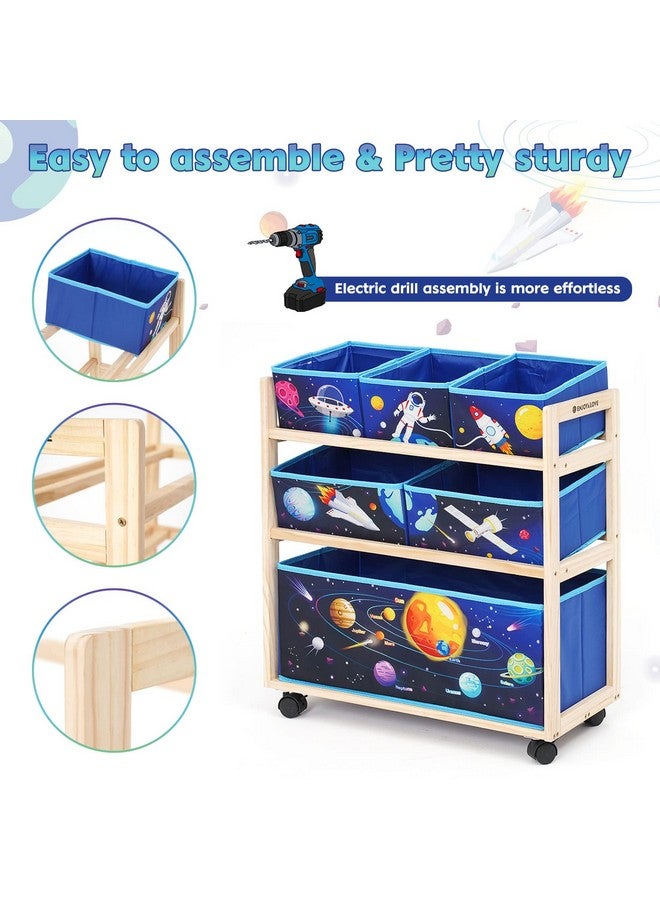 Jomifin Kids Storage Organizer with Wheels - Utility Rolling Cart with Large Storage Capacity for Bedroom, Toy Room, Playroom - Hold Toys, Books, Blankets (Blue) - Image 2