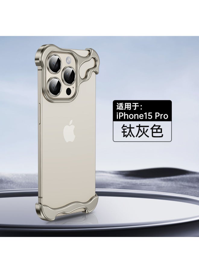 Suitable For Iphone16pro Phone Case Shaped Metal Frame No Back Plate With Gold Lens Film Apple 15 New