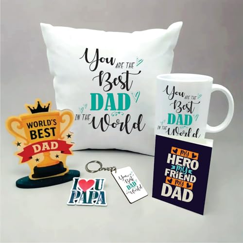 PICRAZEE Gift for Father’s Day/Birthday (12x12 Cushion&Filler, Coffee Mug, Trophy, K-Ring, Fridge Magnet, Greeting Card) Best, Papa, Father - Ideal for Birthday, Father's Day Celebrations - Image 1