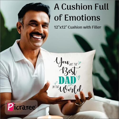 PICRAZEE Gift for Father’s Day/Birthday (12x12 Cushion&Filler, Coffee Mug, Trophy, K-Ring, Fridge Magnet, Greeting Card) Best, Papa, Father - Ideal for Birthday, Father's Day Celebrations - Image 2