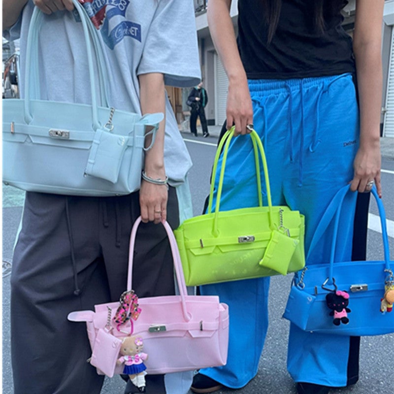 Women's PVC Jelly Kelly Style Shopper Tote in Macaron Colors - Image 2