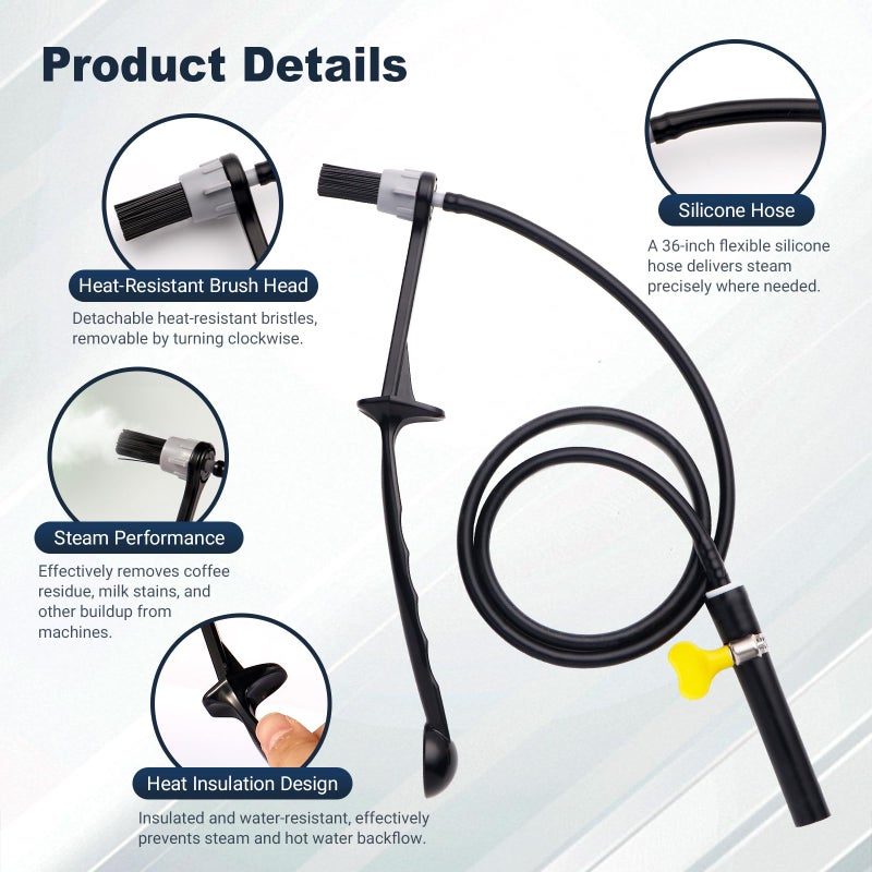 Abeskch Coffee Machines Steam Cleaning Brush,Featuring a Scoop-Shaped end and Removable Heat-Resistant Brush Head, Steam Wand Descaling and Cleaning Tool Suitable for Espresso Machines - Image 3