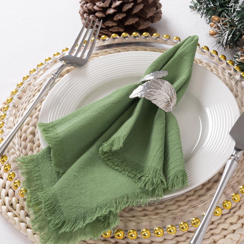 DeZerlor 6 Pack Sage Green Cotton Linen Napkins with Fringe Spring Easter Cloth Napkins Set of 6 Boho Handmade Dinner Napkins Bulk for Wedding Bridal Baby Shower Parties, 17 x 17 Inches - Image 3