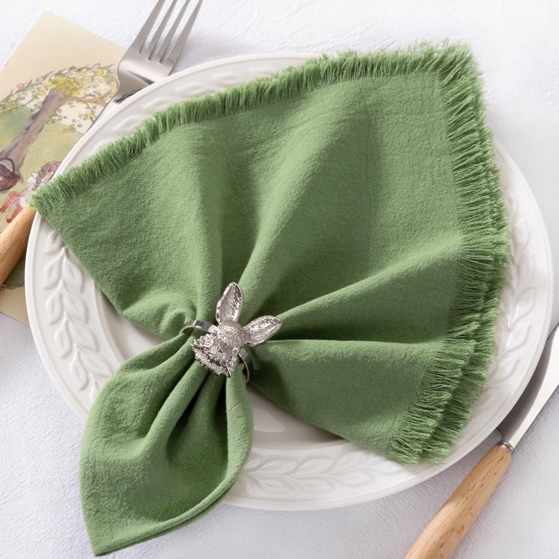 DeZerlor 6 Pack Sage Green Cotton Linen Napkins with Fringe Spring Easter Cloth Napkins Set of 6 Boho Handmade Dinner Napkins Bulk for Wedding Bridal Baby Shower Parties, 17 x 17 Inches - Image 2
