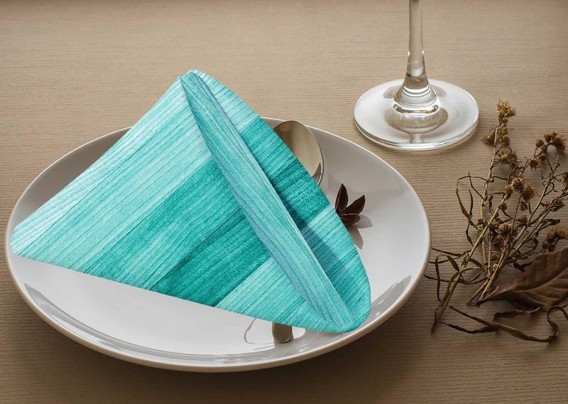 Yibeas Teal or Turquoise Green Cloth Napkins Set of 4 Soft Wood Background Texture Polyester Dinner Napkin for Family Restaurant Weddings Parties 18 x 18 inch - Image 3