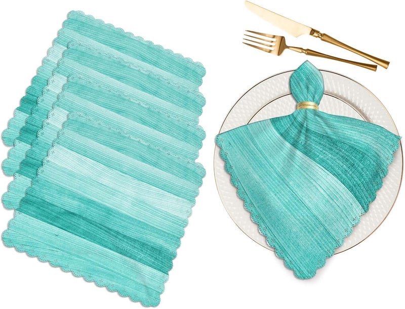 Yibeas Teal or Turquoise Green Cloth Napkins Set of 4 Soft Wood Background Texture Polyester Dinner Napkin for Family Restaurant Weddings Parties 18 x 18 inch - Image 1