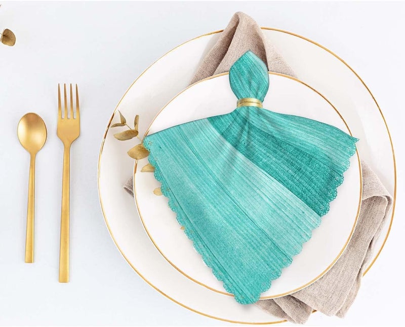 Yibeas Teal or Turquoise Green Cloth Napkins Set of 4 Soft Wood Background Texture Polyester Dinner Napkin for Family Restaurant Weddings Parties 18 x 18 inch - Image 5