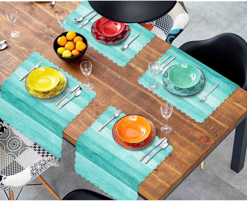 Yibeas Teal or Turquoise Green Cloth Napkins Set of 4 Soft Wood Background Texture Polyester Dinner Napkin for Family Restaurant Weddings Parties 18 x 18 inch - Image 4
