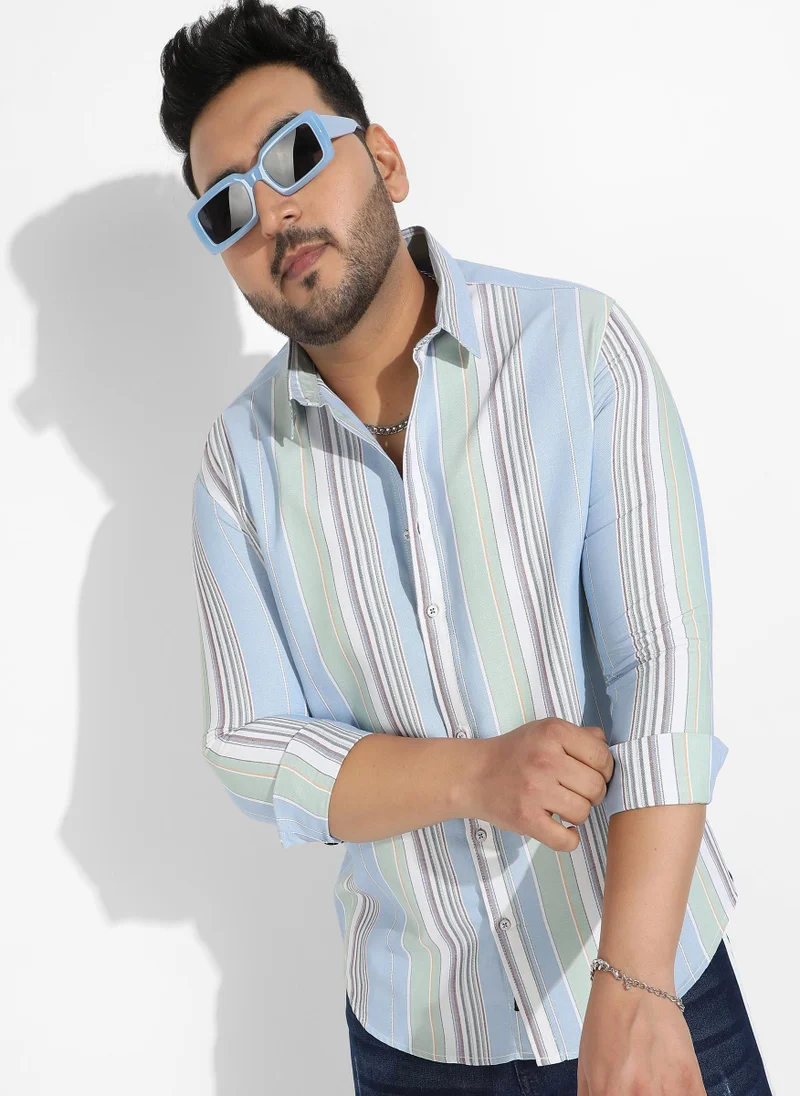 Instafab Plus Instafab Plus Men's Striped Cotton Button Up Shirt