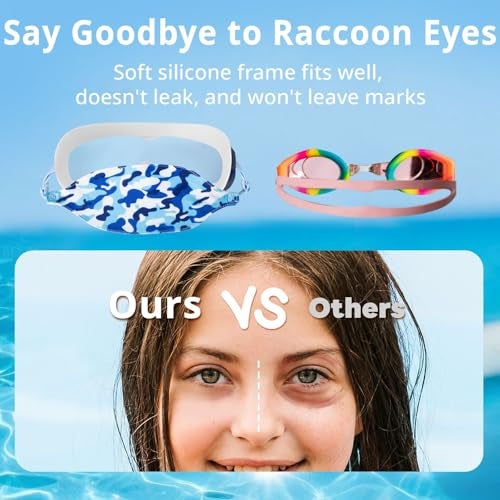 Pixel Panda 2 Pack Kids Swim Goggles with Fabric Strap for 6-14 Wide View Anti-Fog Anti-UV,No Hair Pulling Swimming Goggles Boys Girls Youth Pool Water Protection - Image 5