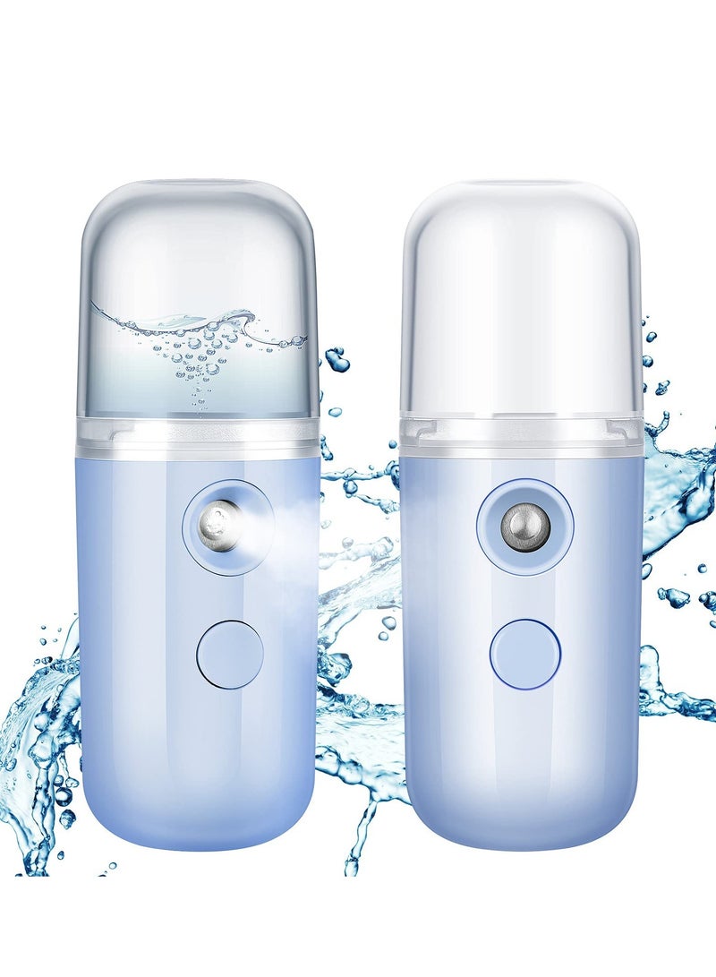 Zikra 2 Pieces Nano Facial Mister 30 ml Mini Face Humidifier Portable Facial Sprayer USB Rechargeable Handy Skin Care Machine for Face Hydrating, Daily Makeup (Black) - Image 1