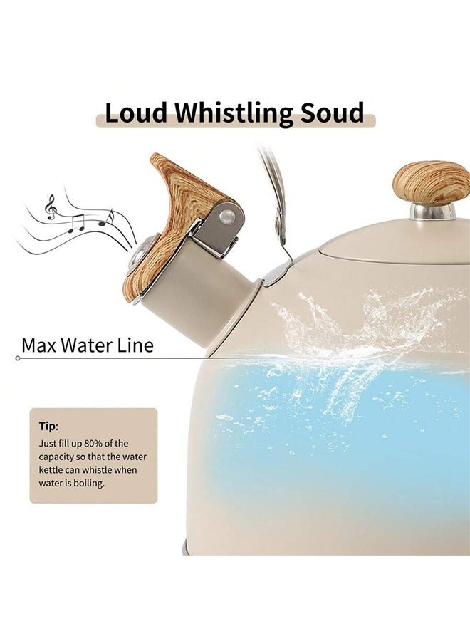 2.5L Stainless Steel Tea Kettle with Wood Style Folding Handle, Tea Kettle Whistle Compatible with Most Stoves  - Image 2