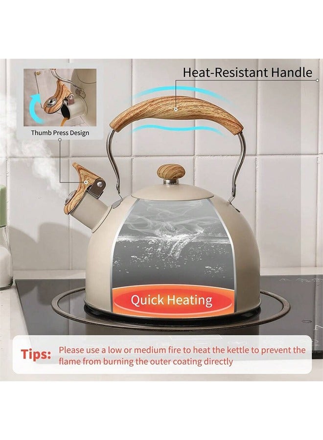 2.5L Stainless Steel Tea Kettle with Wood Style Folding Handle, Tea Kettle Whistle Compatible with Most Stoves  - Image 3