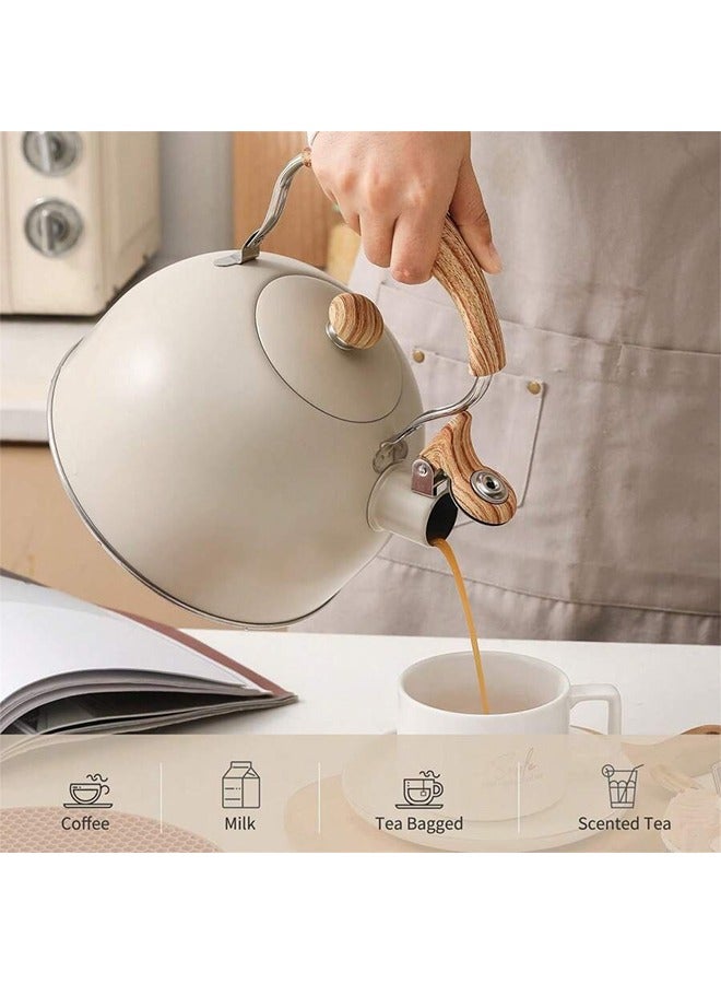 2.5L Stainless Steel Tea Kettle with Wood Style Folding Handle, Tea Kettle Whistle Compatible with Most Stoves  - Image 4