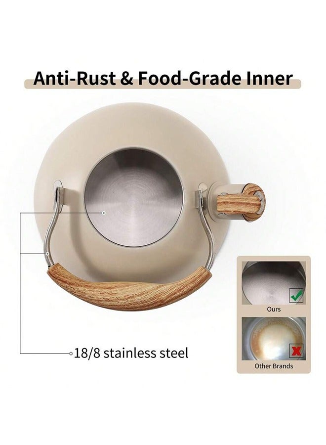 2.5L Stainless Steel Tea Kettle with Wood Style Folding Handle, Tea Kettle Whistle Compatible with Most Stoves  - Image 5