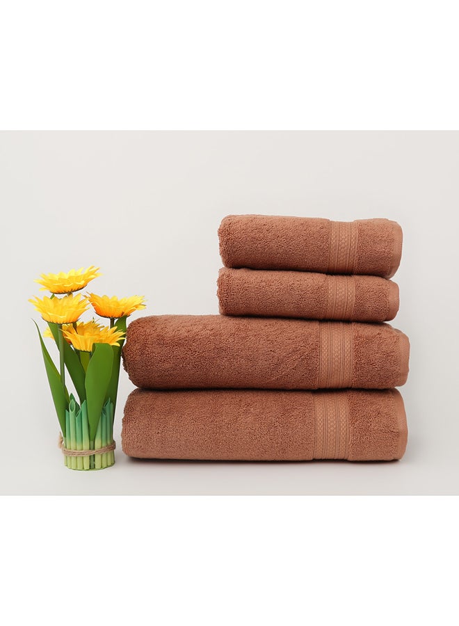 White Rose طقم مناشف حمام 4 قطع - هارموني - 650 غرام في المتر المربع - 100% قطن تيري - 2 منشفة حمام 70x140 سم و 2 منشفة يد 50x90 سم - لمسة ممتازة - جفاف سريع - امتصاص فائق - بني  - Image 1