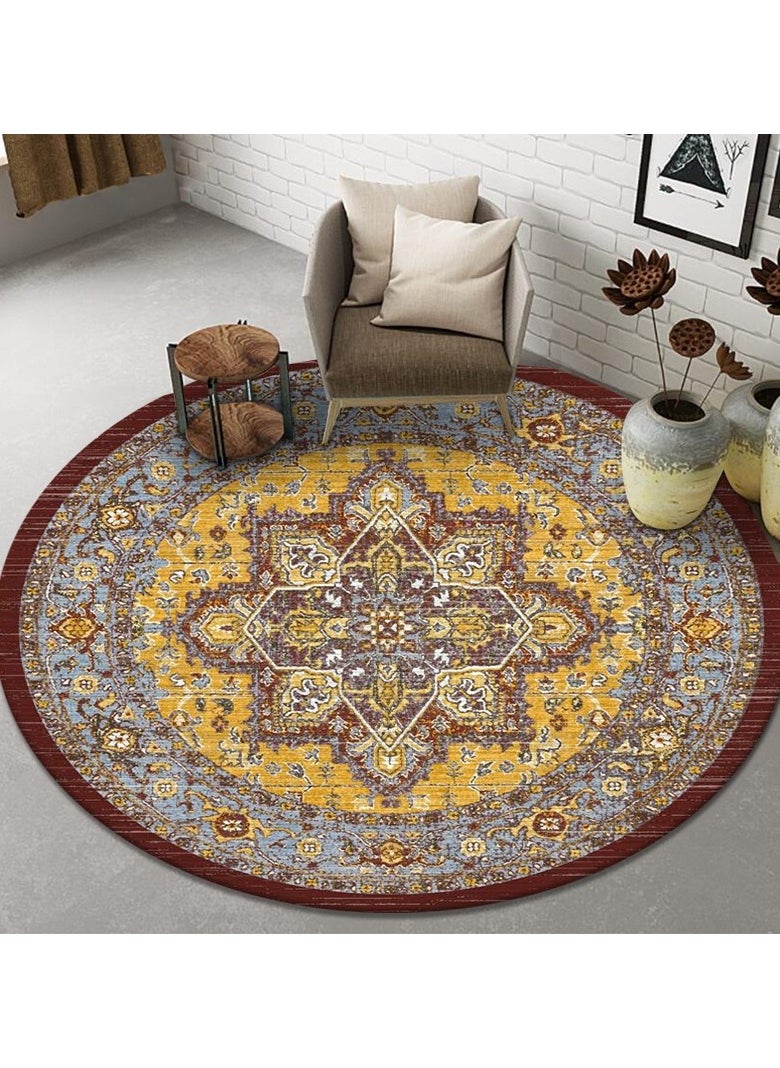 Loquat Polyester Fiber Machine Washable Bohemian Style Circular Carpet  - Image 1
