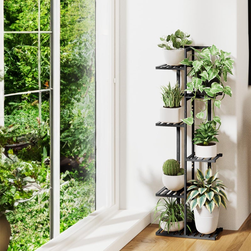 ROSSNY 48 Inch Tall Plant Stand Indoor, 6 Tier 7 Potted Bamboo Plant Stands for Indoor Plants, Corner Plant Stand, Tiered Plant Stands, Plant Shelf For Indoor, Planter Holder for Multiple Plants Indoor, Black - Image 4
