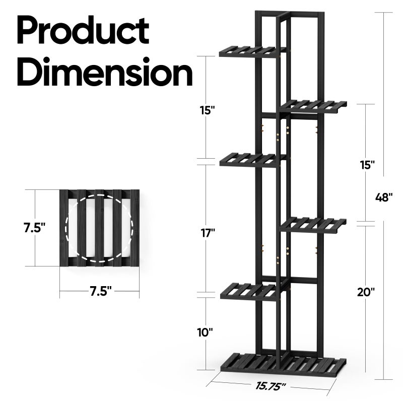ROSSNY 48 Inch Tall Plant Stand Indoor, 6 Tier 7 Potted Bamboo Plant Stands for Indoor Plants, Corner Plant Stand, Tiered Plant Stands, Plant Shelf For Indoor, Planter Holder for Multiple Plants Indoor, Black - Image 2