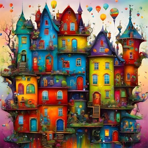 ijbnhd Diamond Painting Kits for Adults House Diamond Art Kits for Adults 5D Diamond Painting Dream House DIY Full Drill Diamond Painting Cartoon Gem Art Crafts 14x14inch - Image 1