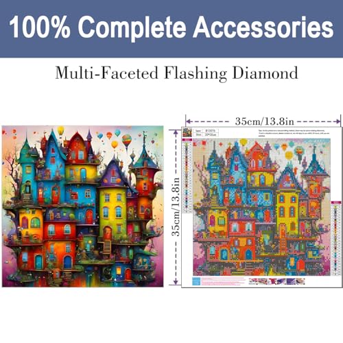 ijbnhd Diamond Painting Kits for Adults House Diamond Art Kits for Adults 5D Diamond Painting Dream House DIY Full Drill Diamond Painting Cartoon Gem Art Crafts 14x14inch - Image 3
