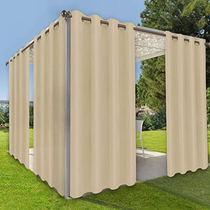 OutdoorLines Waterproof Indoor Outdoor Curtains for PatioPrivacy Sun Blocking Grommet Curtain Panel Weatherproof UV Resistant Curtains for Gazebo Front Porch Pergola Beige 52W x 95L Inch 1 Panel