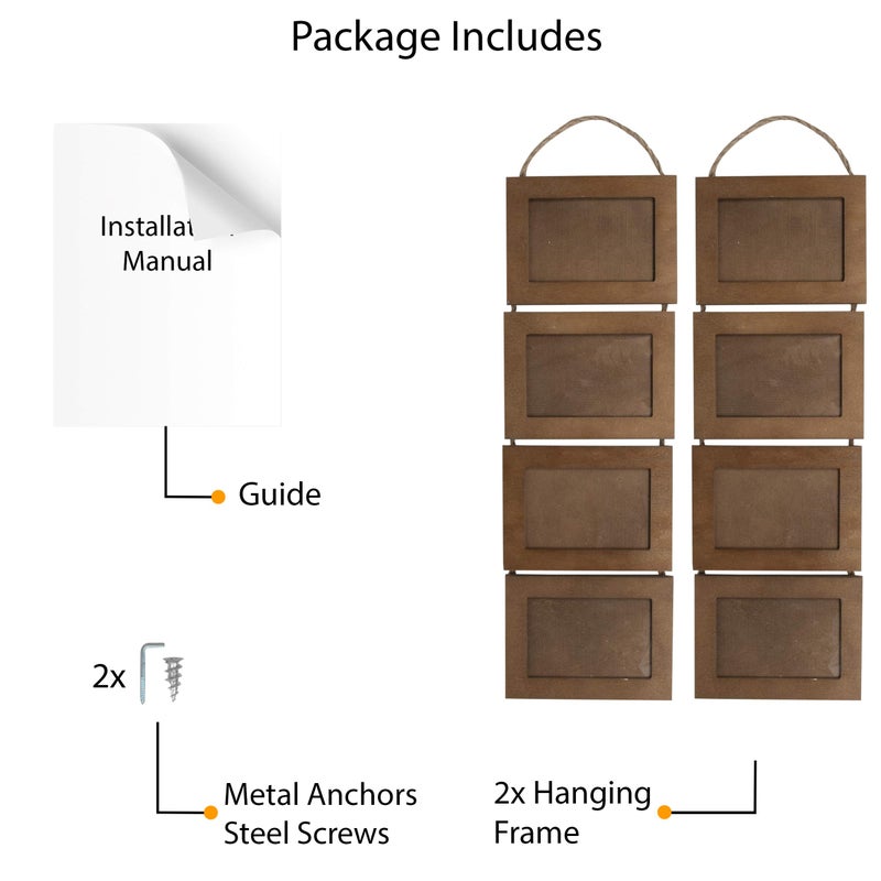 Wallniture Aries Vertical Wall Decor Picture Frames 4x6 Inch, 8 Opening Photo Collage Set of 2 (Walnut) - Image 3