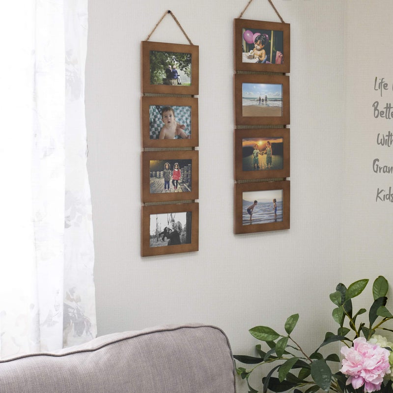 Wallniture Aries Vertical Wall Decor Picture Frames 4x6 Inch, 8 Opening Photo Collage Set of 2 (Walnut) - Image 2
