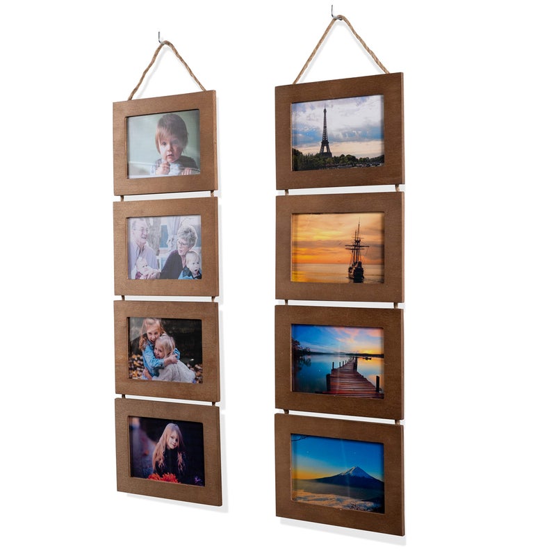 Wallniture Aries Vertical Wall Decor Picture Frames 4x6 Inch, 8 Opening Photo Collage Set of 2 (Walnut) - Image 1