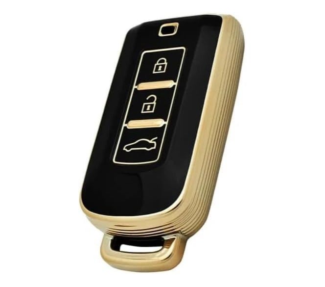 Arooma 3 Buttons TPU Key Shell Cover for Mitsubishi Outlander Lancer 10 EX Pajero Sport ASX RVR L200, Remote Protection Case Black (Black/Gold) - Image 1