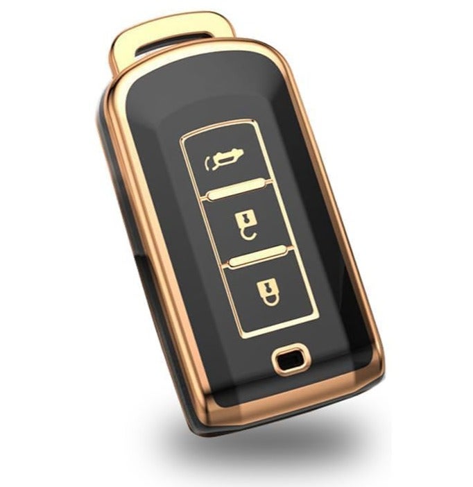 Arooma 3 Buttons TPU Key Shell Cover for Mitsubishi Outlander Lancer 10 EX Pajero Sport ASX RVR L200, Remote Protection Case Black (Black/Gold) - Image 2