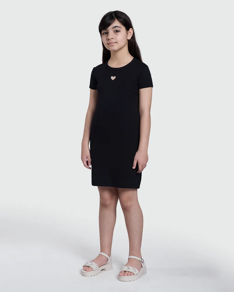 او في اس Ovs Ribbed Black Dress For Girls – Ovs Classic Edit