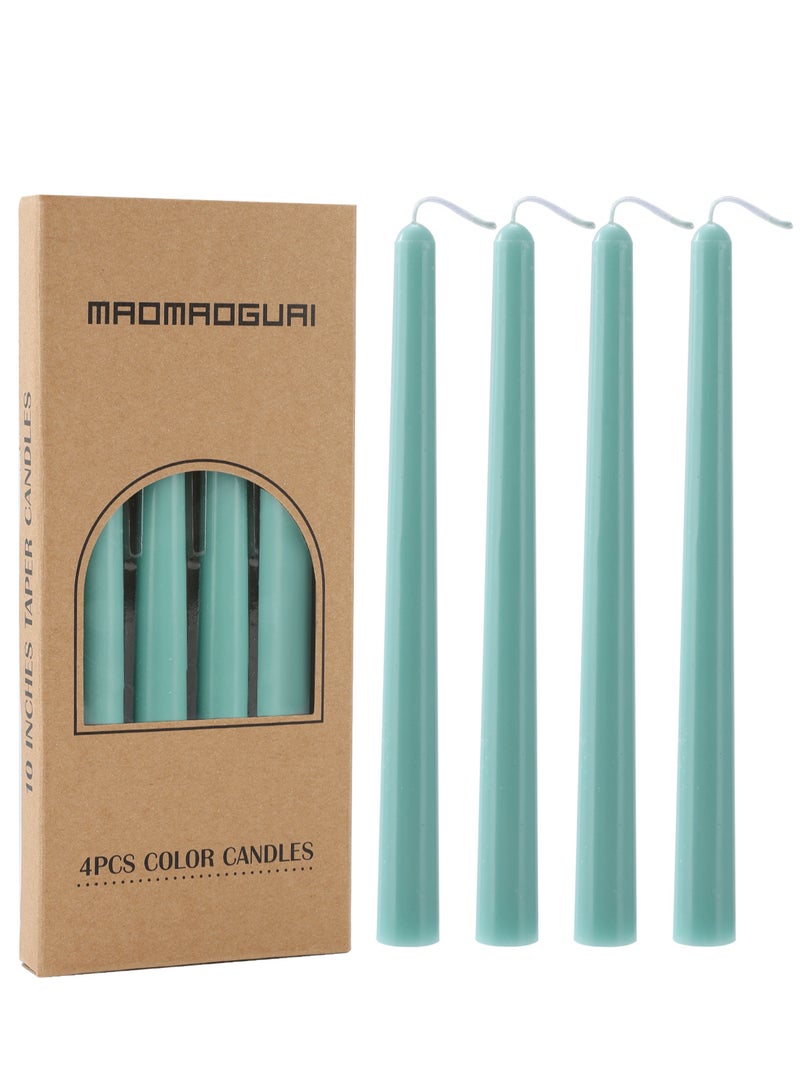 شموع مدببة 10 بوصة خضراء، مجموعة من 4 شموع طويلة مدببة بدون رائحة، بدون تنقيط، بدون دخان، مناسبة لحفلات الزفاف وديكور المنزل والعشاء، سلسلة ألوان طبيعية - Image 1