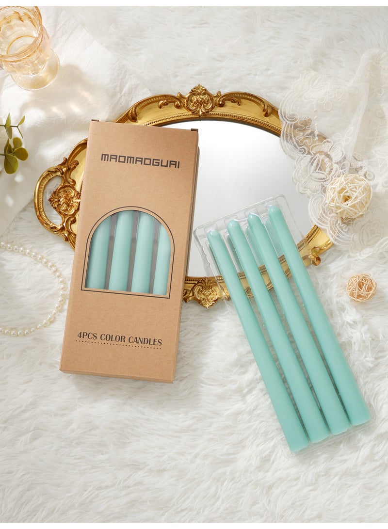 شموع مدببة 10 بوصة خضراء، مجموعة من 4 شموع طويلة مدببة بدون رائحة، بدون تنقيط، بدون دخان، مناسبة لحفلات الزفاف وديكور المنزل والعشاء، سلسلة ألوان طبيعية - Image 5