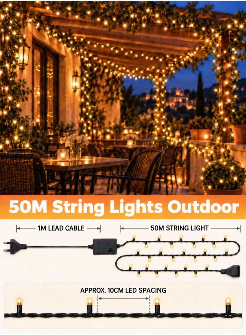 MODI 50M, Warm White, 1 Piece, LED String Lights With 8 Lighting Modes, End-To-End Connector, Black Wire And IP44 Splash-Resistant Design - Image 4