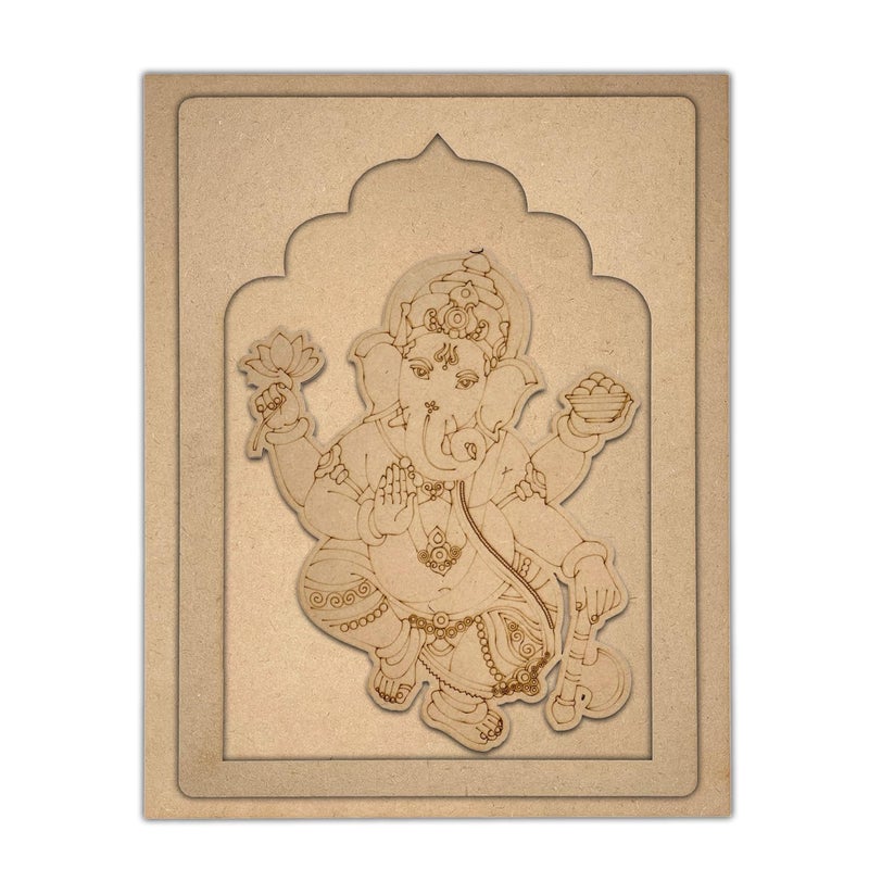 Wrapping Studio MDF Board for Lippan Art - Pre-Marked Lord Ganesha in Jharokha Design Cutouts for Craft, Painting, DIY Projects - Eco-Friendly MDF Wood, 30x23 cm, with Colors and Glue - Image 3