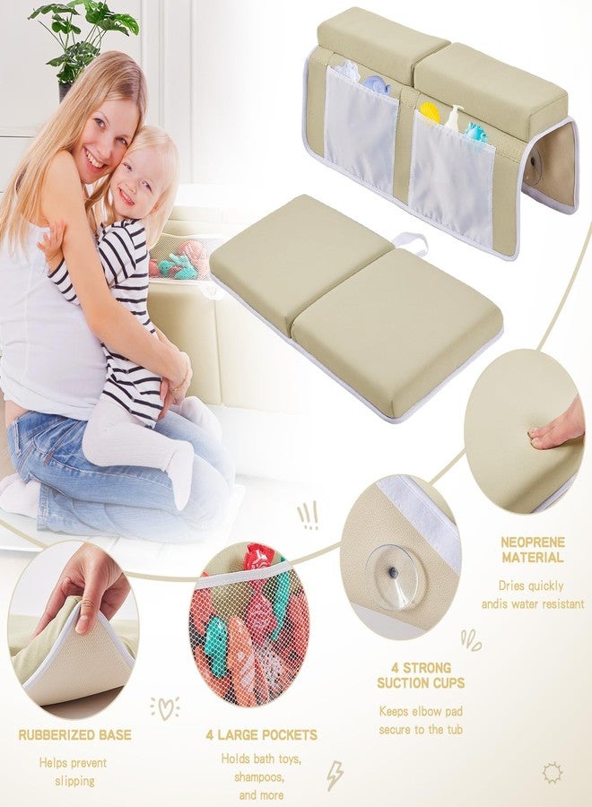 ILPEOD Baby Bath Kneeler and Elbow Rest Pad Set,Bath Kneeling Pad Thick Soft Quick Dry Bathtub Mat for Bathing Time,Baby Essentials Memory Foam with Toys Organizer Gifts for Parents,Khaki - Image 5
