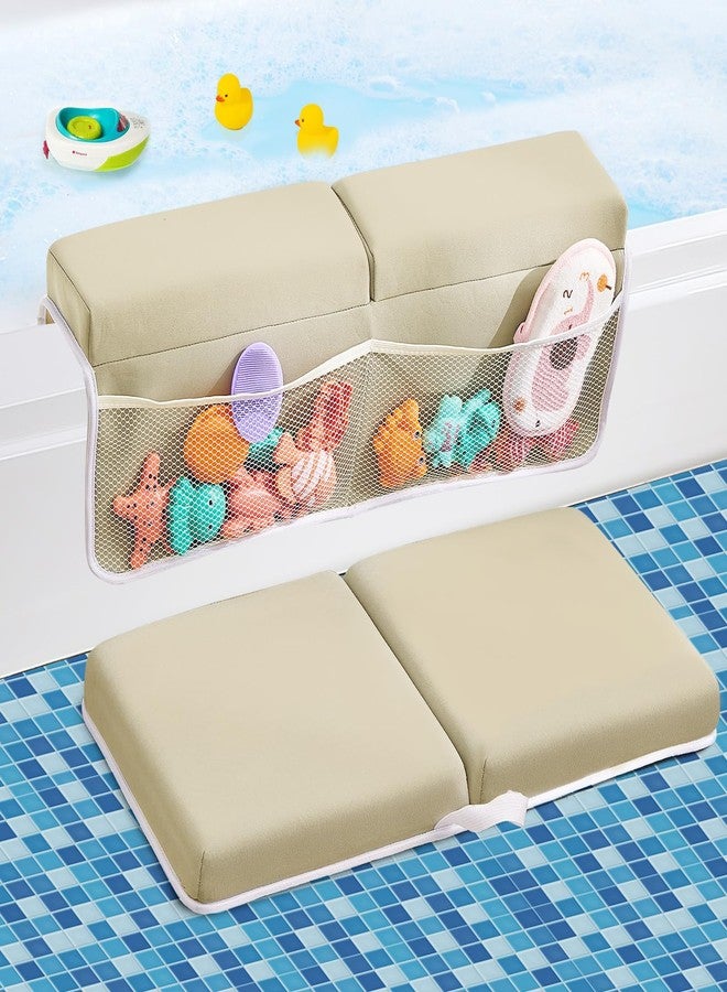 ILPEOD Baby Bath Kneeler and Elbow Rest Pad Set,Bath Kneeling Pad Thick Soft Quick Dry Bathtub Mat for Bathing Time,Baby Essentials Memory Foam with Toys Organizer Gifts for Parents,Khaki - Image 1