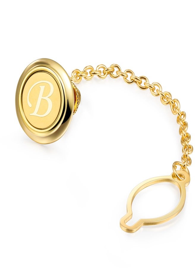 HAWSON Mens Tie Tacks for Men with Chain Round Gold Tie Pins Wedding Business Birthday Anniversary Initials A-Z Tie Clip Gifts - Image 1