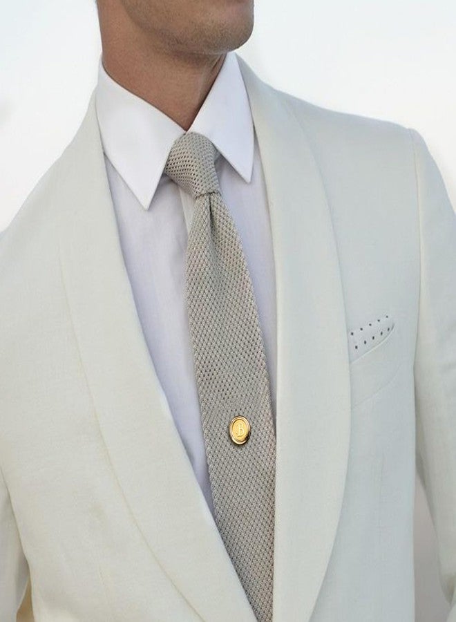 HAWSON Mens Tie Tacks for Men with Chain Round Gold Tie Pins Wedding Business Birthday Anniversary Initials A-Z Tie Clip Gifts - Image 2