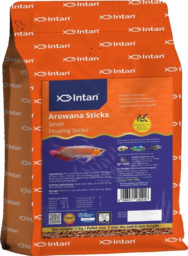 Intan Aquatic Intan Arowana Sticks Fish Food | Small Floating Stick For Arowana Fish | Large Pack 1 Kg, Pellet Size 2 Mm Dia And 6 Mm Length - Image 1