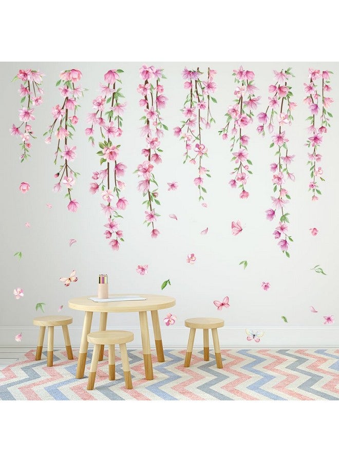 Amtoodopin Pink Flower Vine Wall Decals Hanging Floral Wall Stickers Spring Cherry Blossom Peel and Stick Wall Art Decal Removable Vinyl Mural for Girls Bedroom Nursery Living Room - Image 3