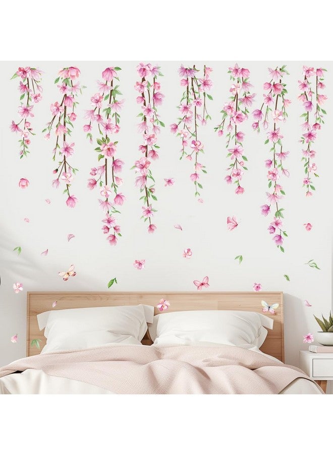 Amtoodopin Pink Flower Vine Wall Decals Hanging Floral Wall Stickers Spring Cherry Blossom Peel and Stick Wall Art Decal Removable Vinyl Mural for Girls Bedroom Nursery Living Room - Image 5