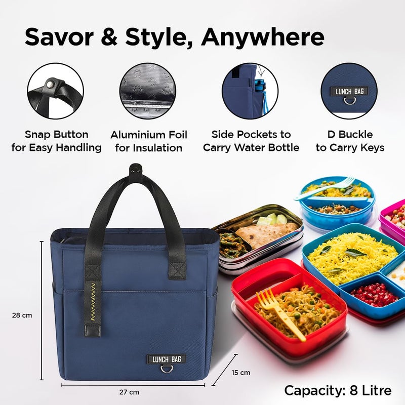 Umai UMAI Insulated Lunch Bag for Kids, Women & Men, Ideal Tote Tiffin Bag for Office/School/Camping/Gym-Lightweight, Durable Handle, Large Capacity, Multifunctional Pockets, Easy to Clean (Navy Blue)  - Image 2