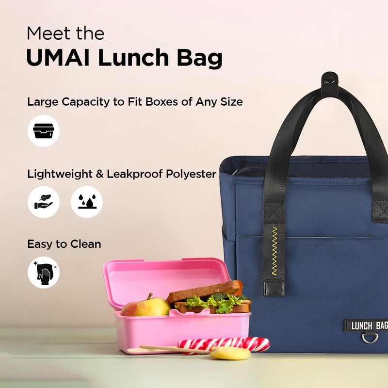 Umai UMAI Insulated Lunch Bag for Kids, Women & Men, Ideal Tote Tiffin Bag for Office/School/Camping/Gym-Lightweight, Durable Handle, Large Capacity, Multifunctional Pockets, Easy to Clean (Navy Blue)  - Image 3