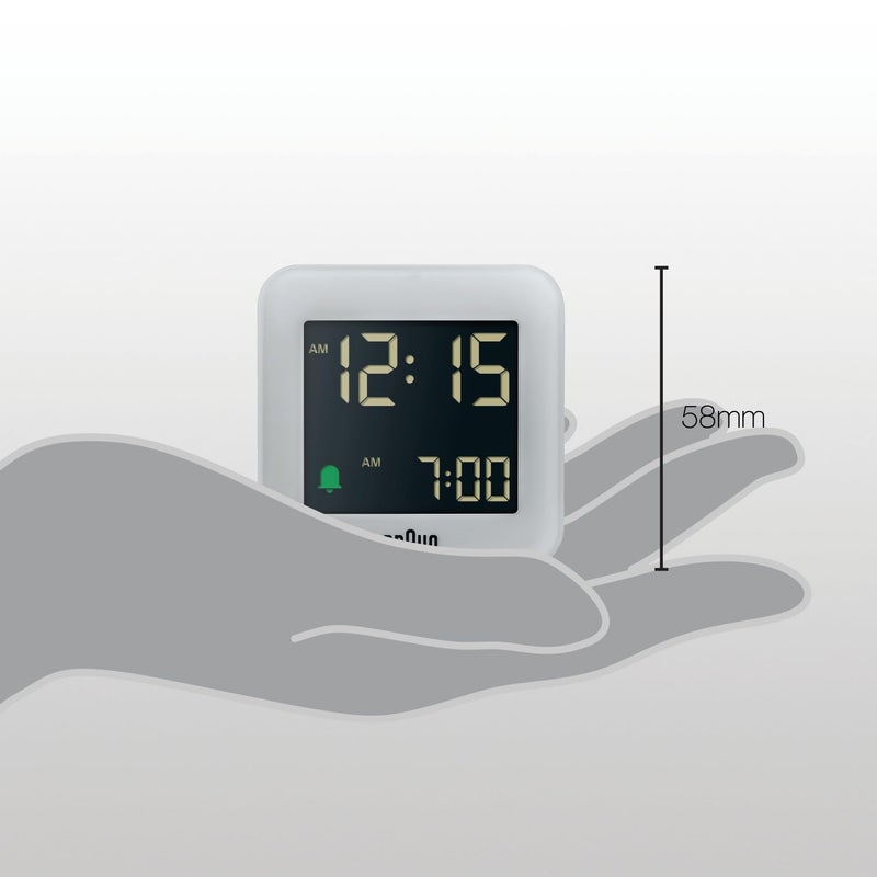 BRAUN ساعة براون الرقمية للسفر مع وظيفة الغفوة بحجم مدمج شاشة LCD سلبية تنبيه تصاعدي باللون الرمادي نموذج BC08G - Image 5