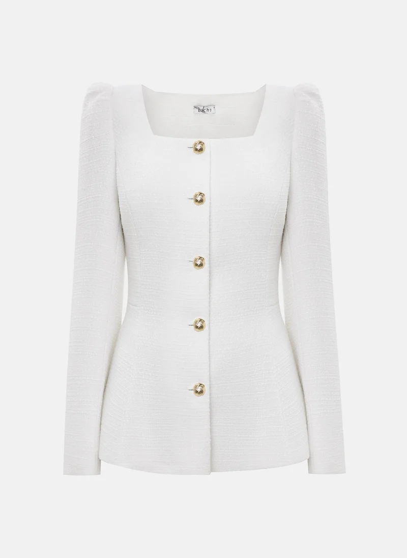 Lichi Tweed jacket with square neckline and golden buttons
